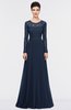 ColsBM Shelly Navy Blue Romantic A-line Long Sleeve Floor Length Lace Bridesmaid Dresses