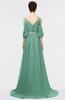 ColsBM Joyce Beryl Green Mature A-line V-neck Zip up Sweep Train Beaded Bridesmaid Dresses