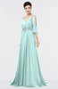 ColsBM Joyce Blue Glass Mature A-line V-neck Zip up Sweep Train Beaded Bridesmaid Dresses