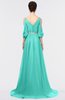 ColsBM Joyce Blue Turquoise Mature A-line V-neck Zip up Sweep Train Beaded Bridesmaid Dresses