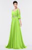 ColsBM Joyce Bright Green Mature A-line V-neck Zip up Sweep Train Beaded Bridesmaid Dresses