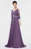 ColsBM Joyce Chinese Violet Mature A-line V-neck Zip up Sweep Train Beaded Bridesmaid Dresses