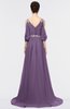 ColsBM Joyce Chinese Violet Mature A-line V-neck Zip up Sweep Train Beaded Bridesmaid Dresses