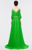 ColsBM Joyce Classic Green Mature A-line V-neck Zip up Sweep Train Beaded Bridesmaid Dresses