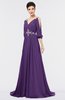 ColsBM Joyce Dark Purple Mature A-line V-neck Zip up Sweep Train Beaded Bridesmaid Dresses