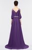 ColsBM Joyce Dark Purple Mature A-line V-neck Zip up Sweep Train Beaded Bridesmaid Dresses