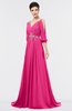 ColsBM Joyce Fandango Pink Mature A-line V-neck Zip up Sweep Train Beaded Bridesmaid Dresses