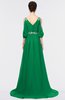 ColsBM Joyce Green Mature A-line V-neck Zip up Sweep Train Beaded Bridesmaid Dresses