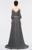 ColsBM Joyce Grey Mature A-line V-neck Zip up Sweep Train Beaded Bridesmaid Dresses