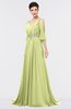 ColsBM Joyce Lime Sherbet Mature A-line V-neck Zip up Sweep Train Beaded Bridesmaid Dresses