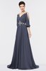 ColsBM Joyce Nightshadow Blue Mature A-line V-neck Zip up Sweep Train Beaded Bridesmaid Dresses