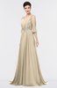ColsBM Joyce Novelle Peach Mature A-line V-neck Zip up Sweep Train Beaded Bridesmaid Dresses