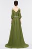 ColsBM Joyce Olive Green Mature A-line V-neck Zip up Sweep Train Beaded Bridesmaid Dresses