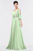 ColsBM Joyce Pale Green Mature A-line V-neck Zip up Sweep Train Beaded Bridesmaid Dresses