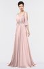 ColsBM Joyce Pastel Pink Mature A-line V-neck Zip up Sweep Train Beaded Bridesmaid Dresses