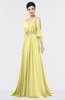 ColsBM Joyce Pastel Yellow Mature A-line V-neck Zip up Sweep Train Beaded Bridesmaid Dresses