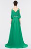 ColsBM Joyce Pepper Green Mature A-line V-neck Zip up Sweep Train Beaded Bridesmaid Dresses