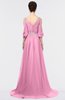 ColsBM Joyce Pink Mature A-line V-neck Zip up Sweep Train Beaded Bridesmaid Dresses
