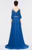 ColsBM Joyce Royal Blue Mature A-line V-neck Zip up Sweep Train Beaded Bridesmaid Dresses