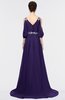 ColsBM Joyce Royal Purple Mature A-line V-neck Zip up Sweep Train Beaded Bridesmaid Dresses