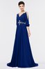 ColsBM Joyce Sodalite Blue Mature A-line V-neck Zip up Sweep Train Beaded Bridesmaid Dresses
