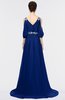 ColsBM Joyce Sodalite Blue Mature A-line V-neck Zip up Sweep Train Beaded Bridesmaid Dresses