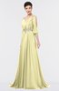 ColsBM Joyce Soft Yellow Mature A-line V-neck Zip up Sweep Train Beaded Bridesmaid Dresses