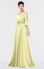 ColsBM Joyce Wax Yellow Mature A-line V-neck Zip up Sweep Train Beaded Bridesmaid Dresses