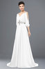 ColsBM Joyce White Mature A-line V-neck Zip up Sweep Train Beaded Bridesmaid Dresses
