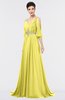 ColsBM Joyce Yellow Iris Mature A-line V-neck Zip up Sweep Train Beaded Bridesmaid Dresses