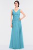 ColsBM Leona Light Blue Mature A-line V-neck Zip up Floor Length Ruching Bridesmaid Dresses