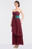 ColsBM Johanna Wine Elegant A-line Sleeveless Zip up Ankle Length Ruching Bridesmaid Dresses