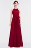 ColsBM Ellie Dark Red Classic Halter Sleeveless Zip up Floor Length Flower Bridesmaid Dresses