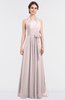 ColsBM Ellie Light Pink Classic Halter Sleeveless Zip up Floor Length Flower Bridesmaid Dresses