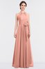 ColsBM Ellie Peach Classic Halter Sleeveless Zip up Floor Length Flower Bridesmaid Dresses