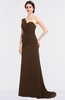 ColsBM Ruby Chocolate Brown Elegant A-line Asymmetric Neckline Sleeveless Zip up Sweep Train Bridesmaid Dresses