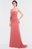 ColsBM Ruby Coral Elegant A-line Asymmetric Neckline Sleeveless Zip up Sweep Train Bridesmaid Dresses