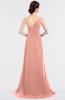 ColsBM Ruby Peach Elegant A-line Asymmetric Neckline Sleeveless Zip up Sweep Train Bridesmaid Dresses