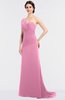 ColsBM Ruby Pink Elegant A-line Asymmetric Neckline Sleeveless Zip up Sweep Train Bridesmaid Dresses