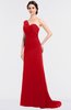 ColsBM Ruby Red Elegant A-line Asymmetric Neckline Sleeveless Zip up Sweep Train Bridesmaid Dresses
