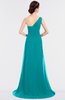 ColsBM Ruby Teal Elegant A-line Asymmetric Neckline Sleeveless Zip up Sweep Train Bridesmaid Dresses