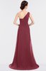 ColsBM Ruby Wine Elegant A-line Asymmetric Neckline Sleeveless Zip up Sweep Train Bridesmaid Dresses