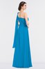 ColsBM Lucy Cornflower Blue Mature Asymmetric Neckline Sleeveless Zip up Floor Length Ruching Bridesmaid Dresses
