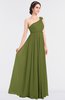 ColsBM Lucy Olive Green Mature Asymmetric Neckline Sleeveless Zip up Floor Length Ruching Bridesmaid Dresses