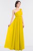 ColsBM Lucy Yellow Mature Asymmetric Neckline Sleeveless Zip up Floor Length Ruching Bridesmaid Dresses