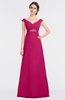 ColsBM Nadia Beetroot Purple Elegant A-line Short Sleeve Zip up Floor Length Beaded Bridesmaid Dresses