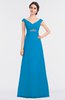 ColsBM Nadia Cornflower Blue Elegant A-line Short Sleeve Zip up Floor Length Beaded Bridesmaid Dresses