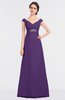 ColsBM Nadia Dark Purple Elegant A-line Short Sleeve Zip up Floor Length Beaded Bridesmaid Dresses