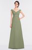 ColsBM Nadia Moss Green Elegant A-line Short Sleeve Zip up Floor Length Beaded Bridesmaid Dresses