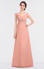 ColsBM Nadia Peach Elegant A-line Short Sleeve Zip up Floor Length Beaded Bridesmaid Dresses